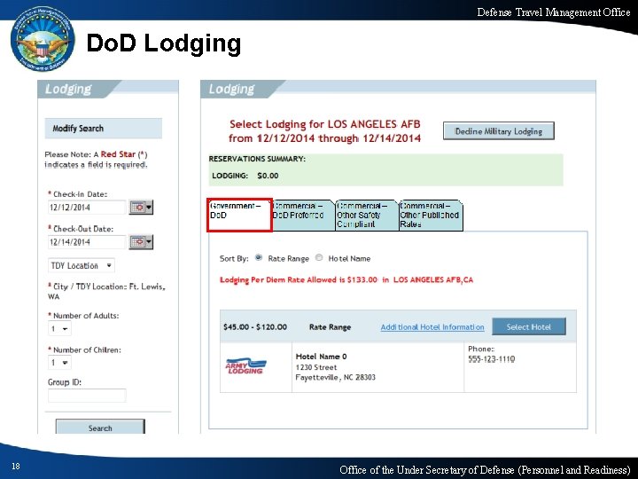 Defense Travel Management Office Do. D Lodging 18 Office of the Under Secretary of