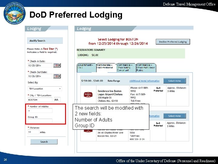 Defense Travel Management Office Do. D Preferred Lodging Do. D Preferred The search will