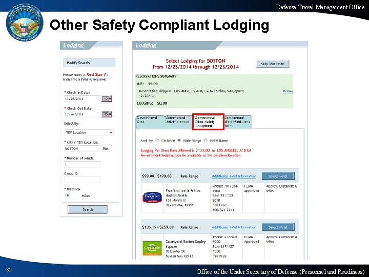 Defense Travel Management Office Other Safety Compliant Lodging 32 Office of the Under Secretary