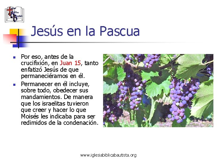 Jesús en la Pascua n n Por eso, antes de la crucifixión, en Juan