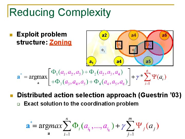 Reducing Complexity n Exploit problem structure: Zoning a 2 a 1 n a 4