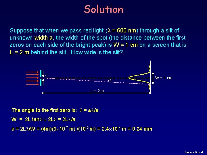 Solution Suppose that when we pass red light ( = 600 nm) through a