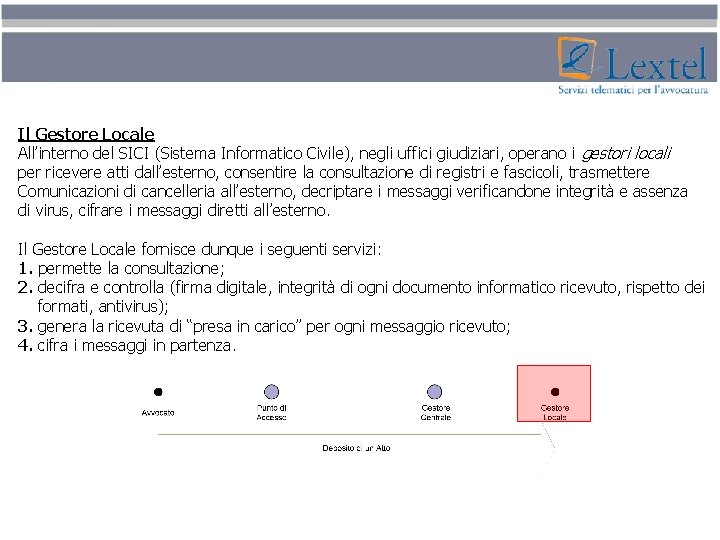 Il Gestore Locale All’interno del SICI (Sistema Informatico Civile), negli uffici giudiziari, operano i