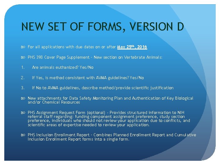 NEW SET OF FORMS, VERSION D For all applications with due dates on or NEW SET OF FORMS, VERSION D For all applications with due dates on or
