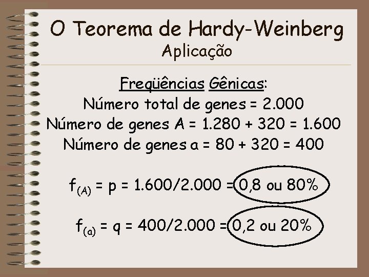 O Teorema de Hardy-Weinberg Aplicação Freqüências Gênicas: Número total de genes = 2. 000