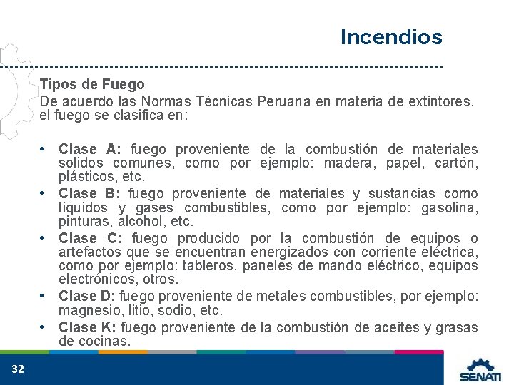 Incendios Tipos de Fuego De acuerdo las Normas Técnicas Peruana en materia de extintores,