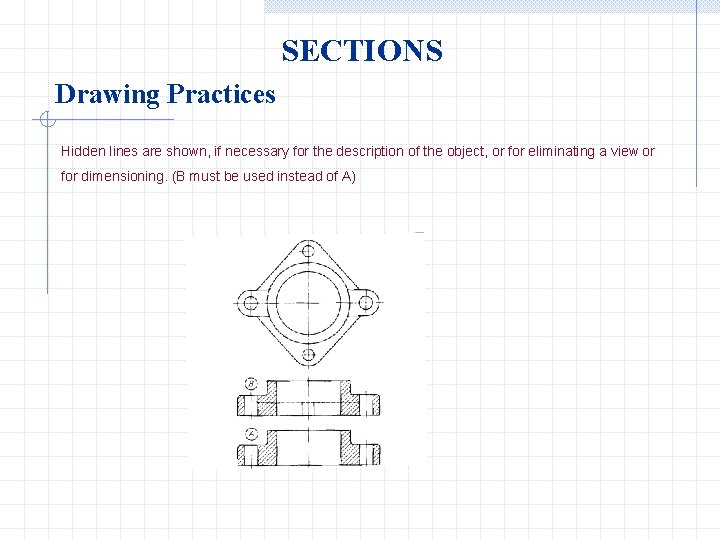 SECTIONS Drawing Practices Hidden lines are shown, if necessary for the description of the