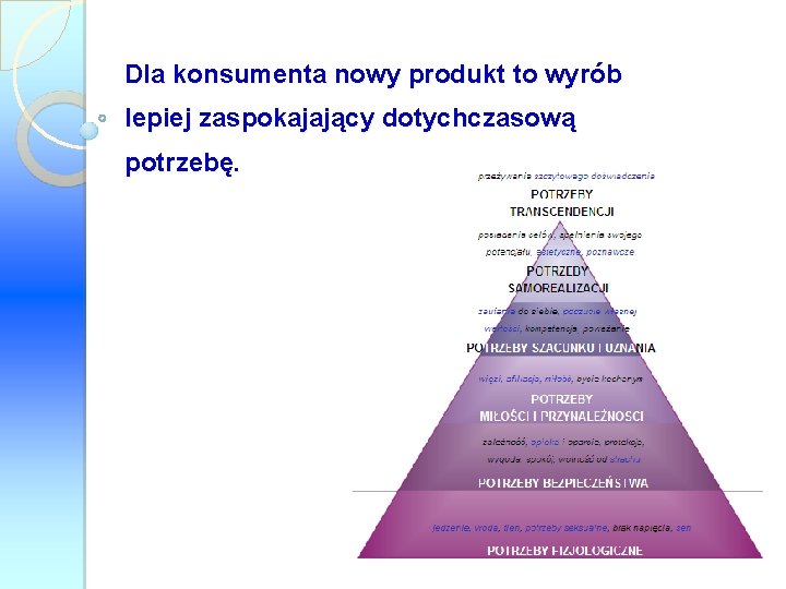 Dla konsumenta nowy produkt to wyrób lepiej zaspokajający dotychczasową potrzebę. 