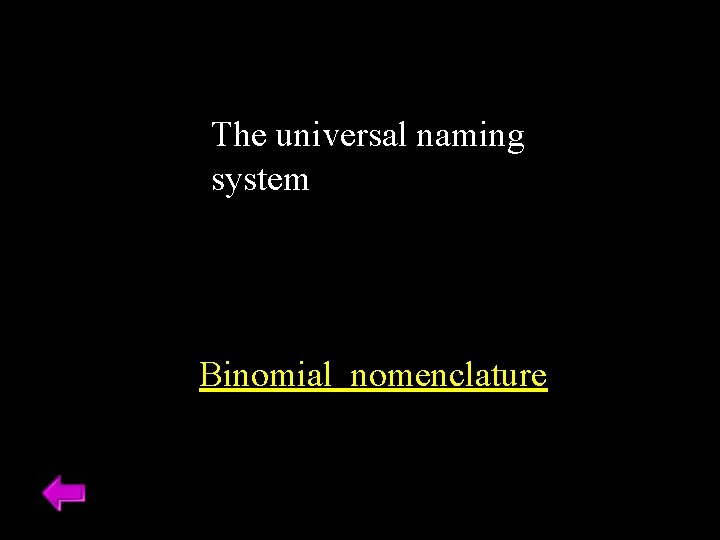 The universal naming system Binomial nomenclature 