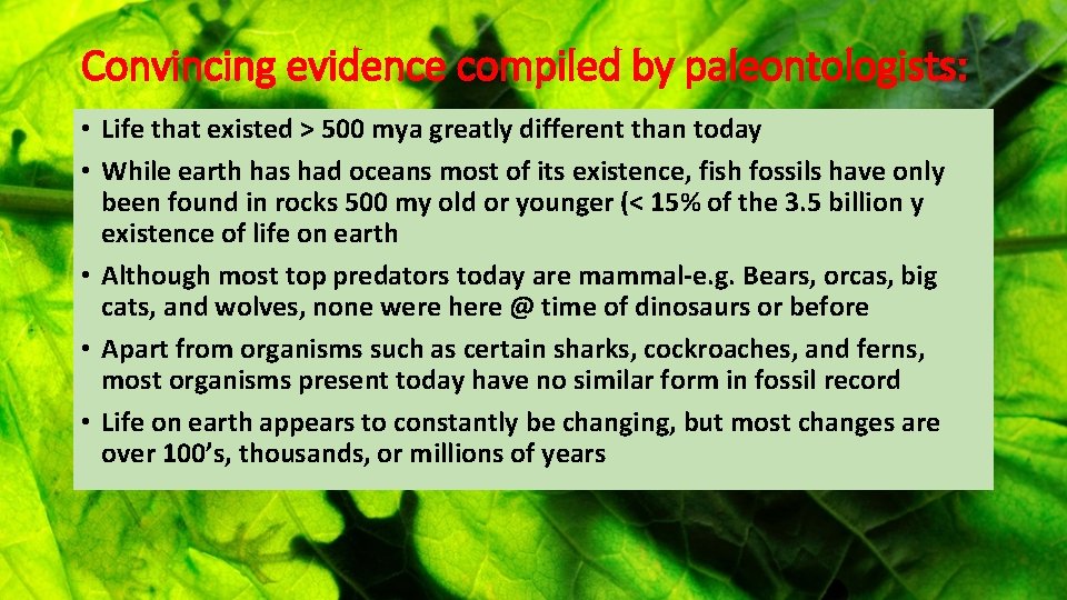 IB BiologyChapter 5 Evolution and Biodiversity Evidence for