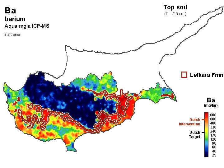 Ba barium Top soil (0 – 25 cm) Aqua regia ICP-MS 5, 377 sites Ba barium Top soil (0 – 25 cm) Aqua regia ICP-MS 5, 377 sites