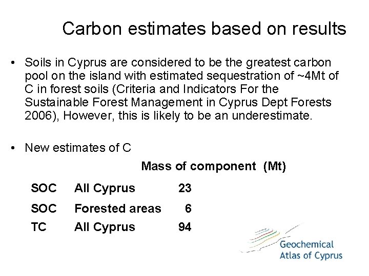 Carbon estimates based on results • Soils in Cyprus are considered to be the Carbon estimates based on results • Soils in Cyprus are considered to be the
