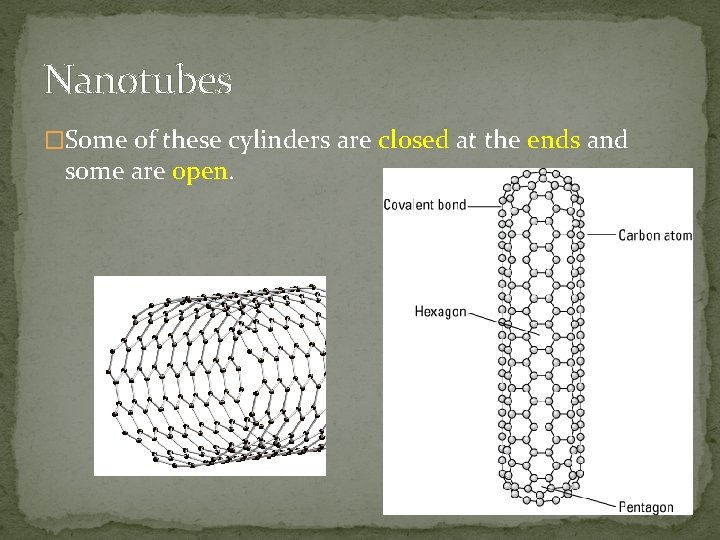 Nanotubes �Some of these cylinders are closed at the ends and some are open.