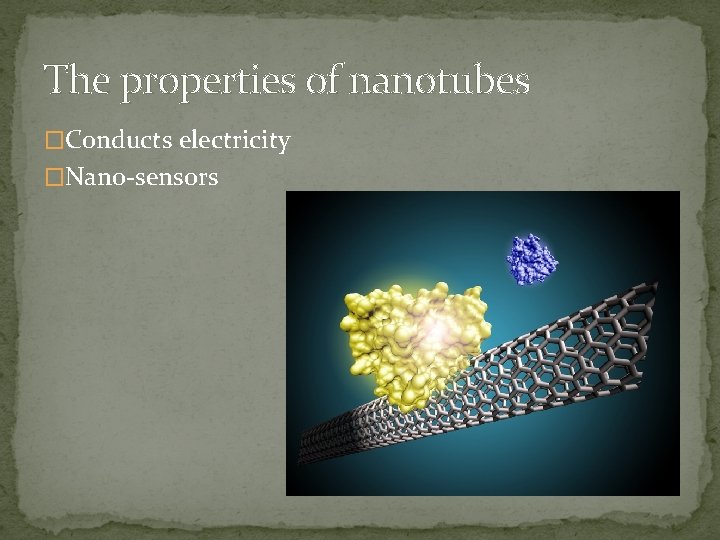 The properties of nanotubes �Conducts electricity �Nano-sensors 