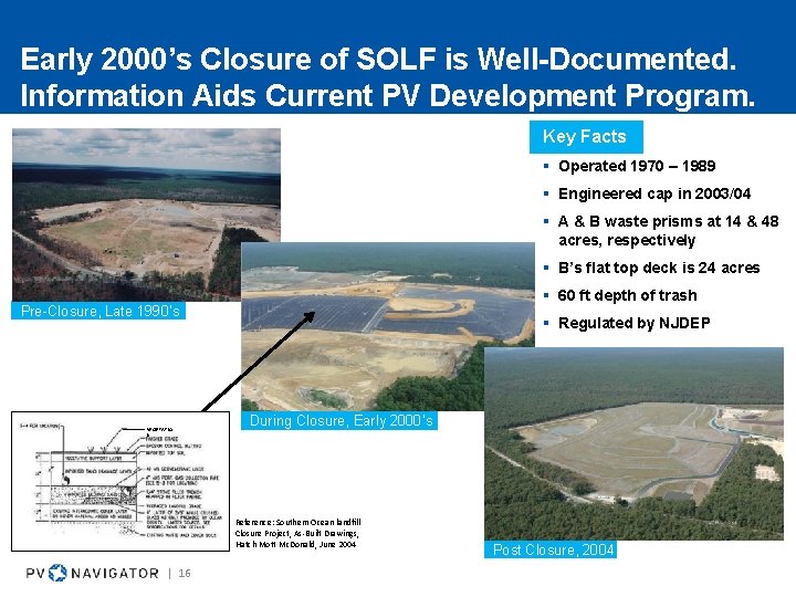Early 2000’s Closure of SOLF is Well-Documented. Information Aids Current PV Development Program. Key Early 2000’s Closure of SOLF is Well-Documented. Information Aids Current PV Development Program. Key