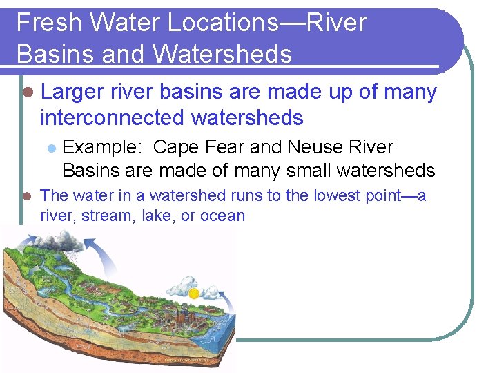 Fresh Water Locations—River Basins and Watersheds l Larger river basins are made up of
