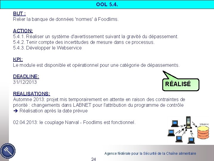 OOL 5. 4. BUT : Relier la banque de données 'normes' à Foodlims. ACTION: