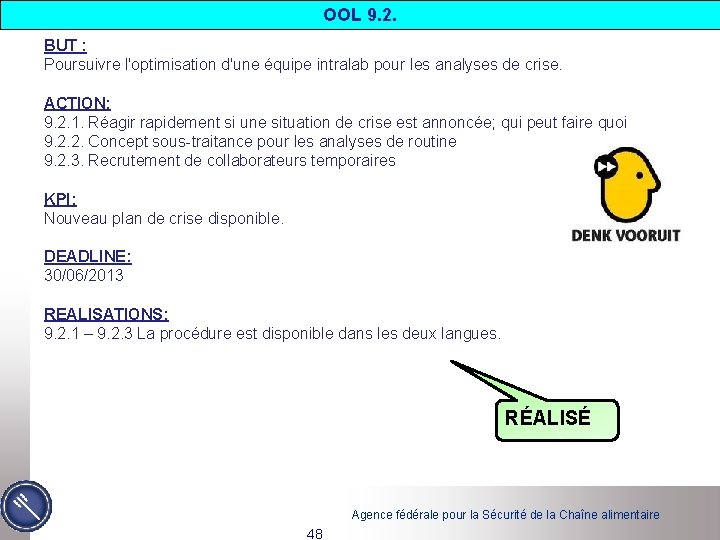 OOL 9. 2. BUT : Poursuivre l'optimisation d'une équipe intralab pour les analyses de