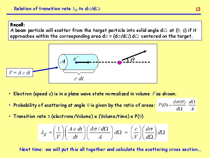 Relation of transition rate if to d /d : 13 Recall: A beam particle