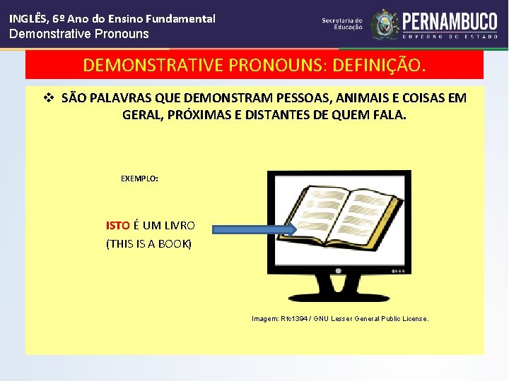 INGLÊS, 6º Ano do Ensino Fundamental Demonstrative Pronouns DEMONSTRATIVE PRONOUNS: DEFINIÇÃO. v SÃO PALAVRAS