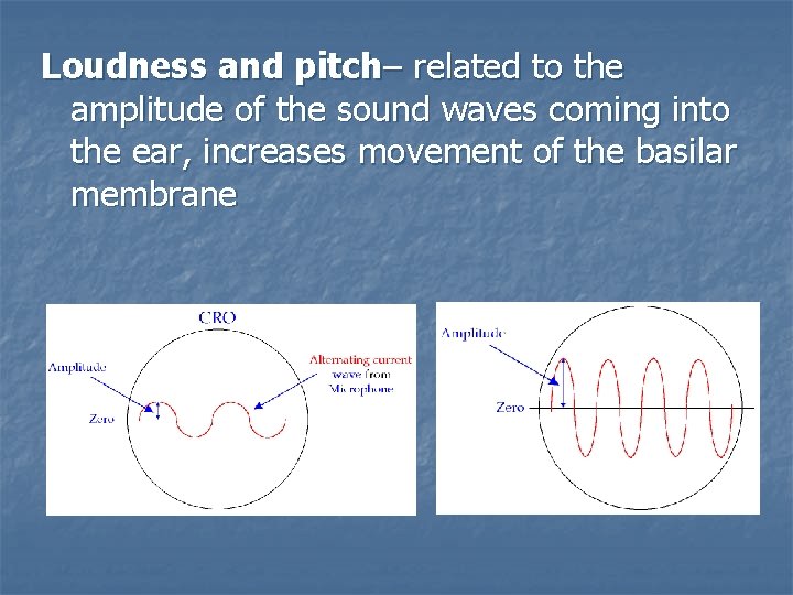 Loudness and pitch– related to the amplitude of the sound waves coming into the