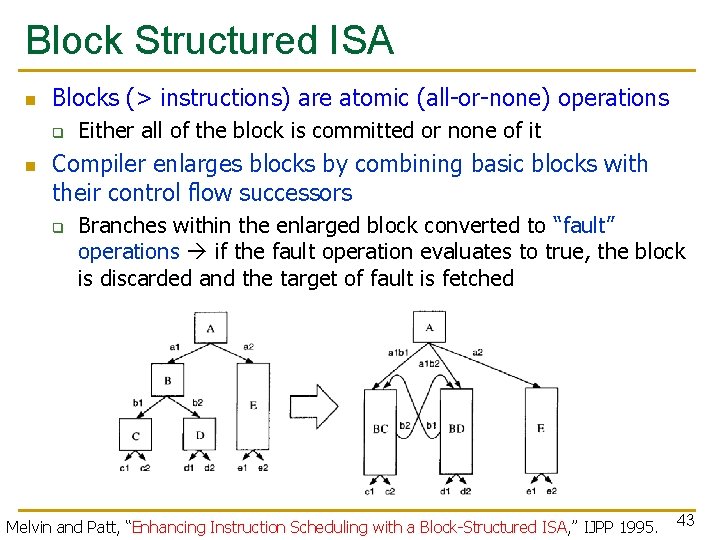 Block Structured ISA n Blocks (> instructions) are atomic (all-or-none) operations q n Either