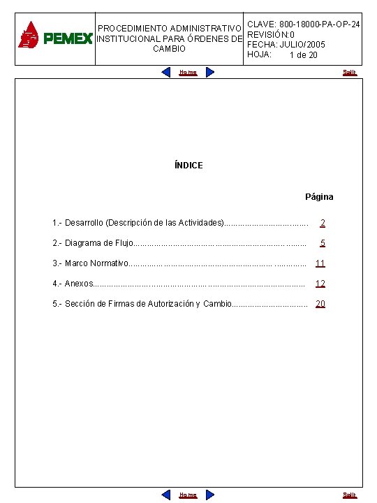 PROCEDIMIENTO ADMINISTRATIVO CLAVE: 800 -18000 -PA-OP-24 INSTITUCIONAL PARA ÓRDENES DE REVISIÓN: 0 FECHA: JULIO/2005