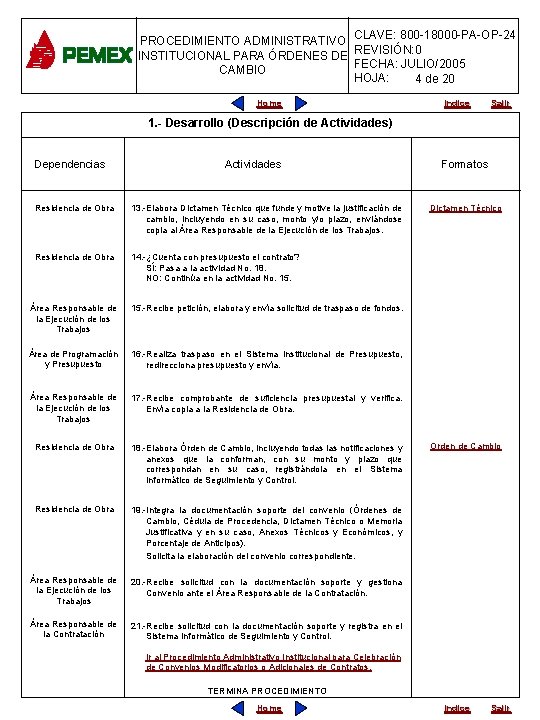 PROCEDIMIENTO ADMINISTRATIVO CLAVE: 800 -18000 -PA-OP-24 INSTITUCIONAL PARA ÓRDENES DE REVISIÓN: 0 FECHA: JULIO/2005