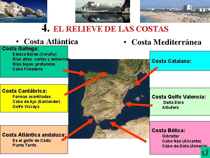 4. EL RELIEVE DE LAS COSTAS • Costa Atlántica Costa Gallega: Estaca Bares (Coruña)