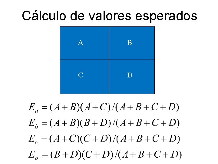 Cálculo de valores esperados A B C D 