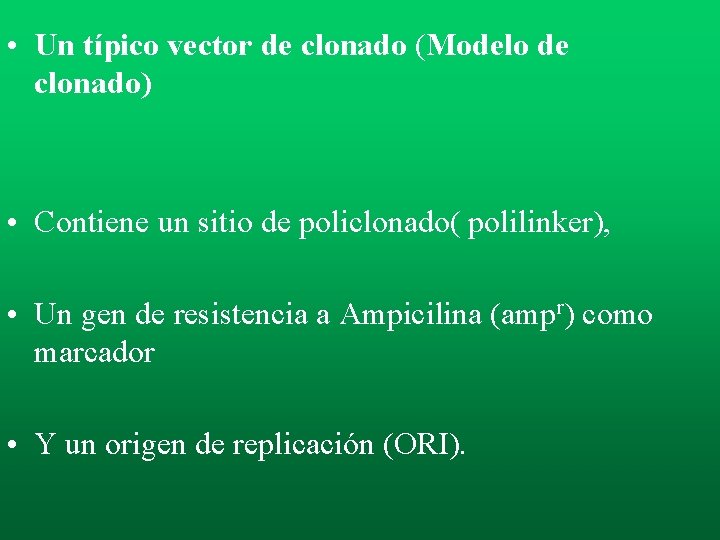 • Un típico vector de clonado (Modelo de clonado) • Contiene un sitio • Un típico vector de clonado (Modelo de clonado) • Contiene un sitio