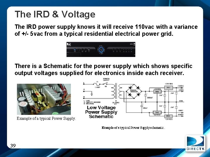 The IRD & Voltage The IRD power supply knows it will receive 110 vac