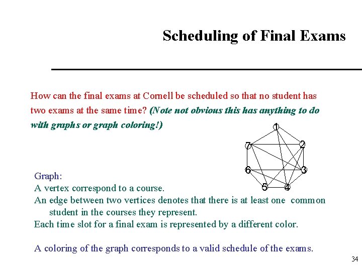 Scheduling of Final Exams How can the final exams at Cornell be scheduled so