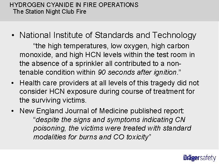 HYDROGEN CYANIDE IN FIRE OPERATIONS The Station Night Club Fire • National Institute of