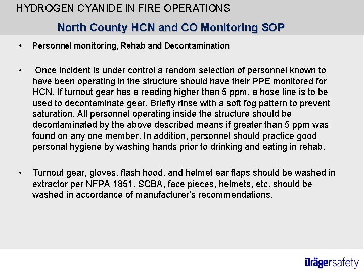 HYDROGEN CYANIDE IN FIRE OPERATIONS North County HCN and CO Monitoring SOP • Personnel