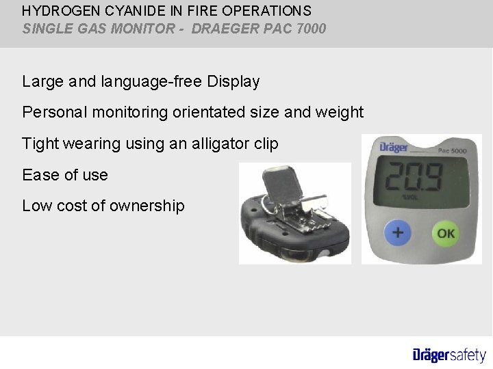 HYDROGEN CYANIDE IN FIRE OPERATIONS SINGLE GAS MONITOR - DRAEGER PAC 7000 Large and