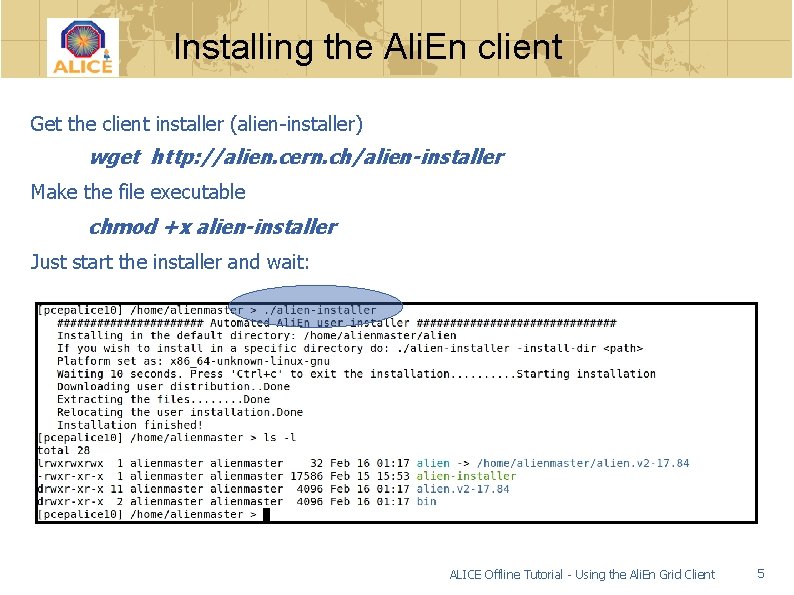 Installing the Ali. En client Get the client installer (alien-installer) wget http: //alien. cern.