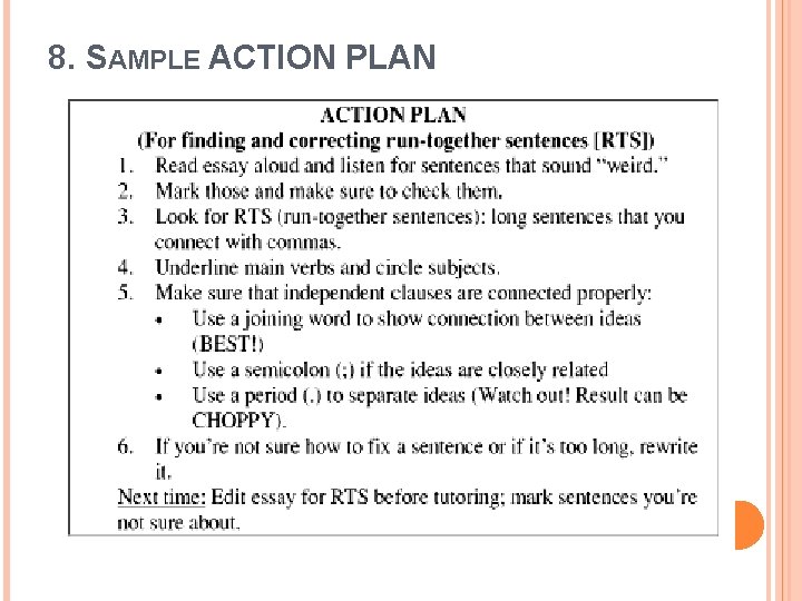 8. SAMPLE ACTION PLAN 