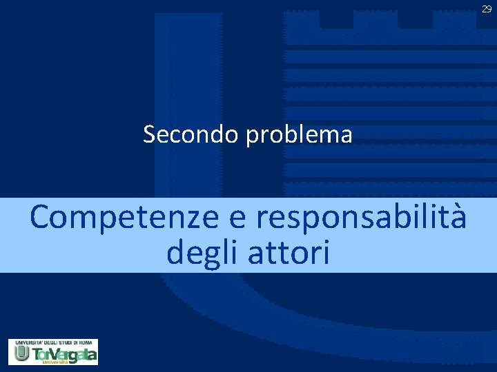 29 Secondo problema Competenze e responsabilità degli attori 