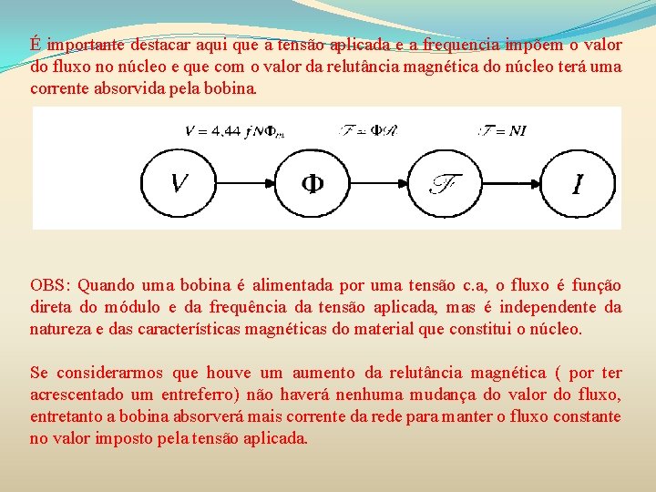É importante destacar aqui que a tensão aplicada e a frequencia impõem o valor É importante destacar aqui que a tensão aplicada e a frequencia impõem o valor
