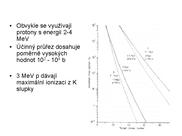  • Obvykle se využívají protony s energií 2 -4 Me. V • Účinný