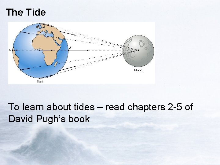 The Tide To learn about tides – read chapters 2 -5 of David Pugh’s