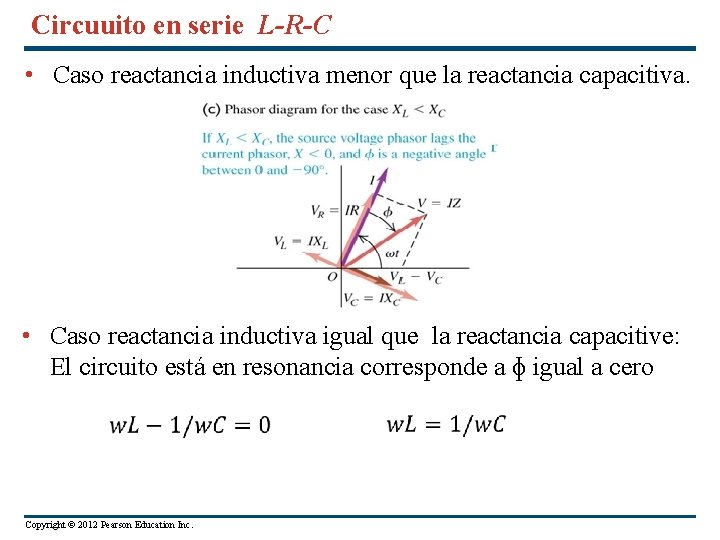Circuuito en serie L-R-C • Caso reactancia inductiva menor que la reactancia capacitiva. •