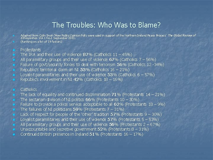 The Troubles: Who Was to Blame? n n n n n Adapted from Colin The Troubles: Who Was to Blame? n n n n n Adapted from Colin