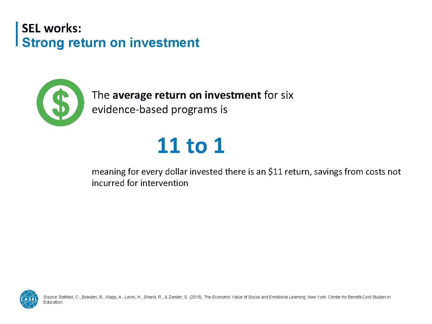 SEL works: Strong return on investment $ The average return on investment for six