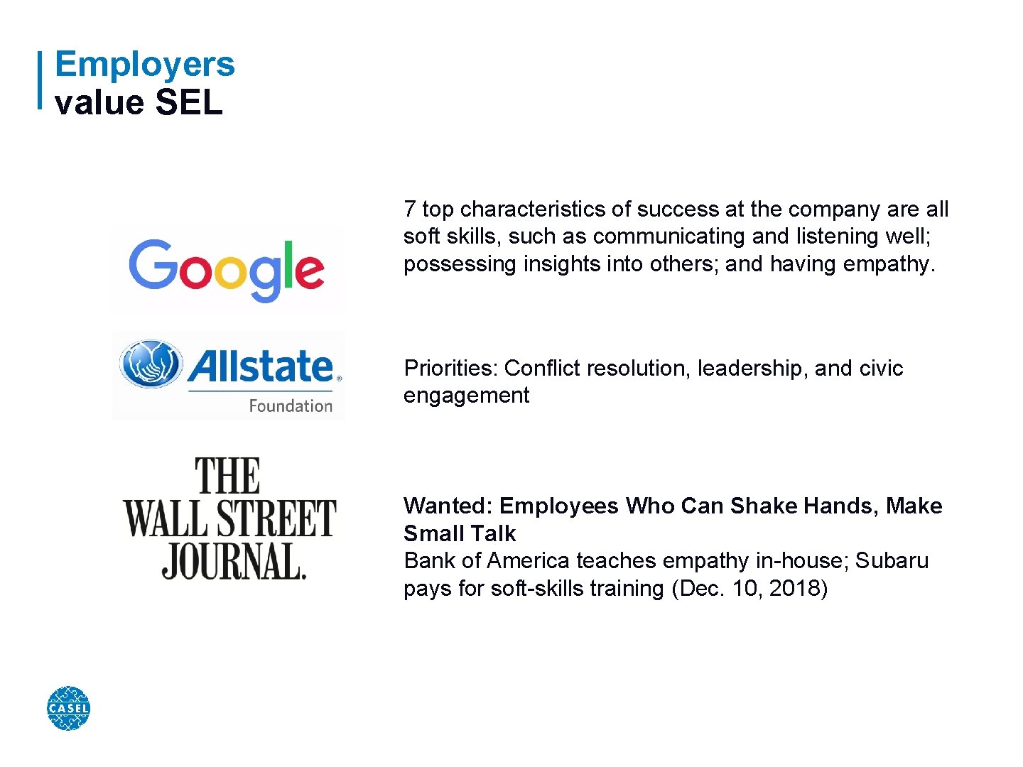 Employers value SEL 7 top characteristics of success at the company are all soft