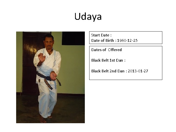 Udaya Start Date : Date of Birth : 1960 -12 -25 Dates of Offered