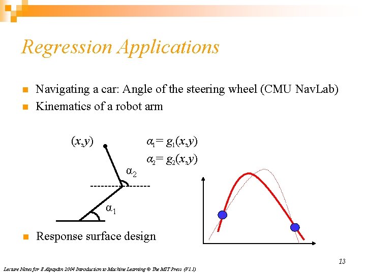 Regression Applications n n Navigating a car: Angle of the steering wheel (CMU Nav.