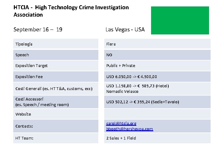 HTCIA - High Technology Crime Investigation Association September 16 – 19 Las Vegas -