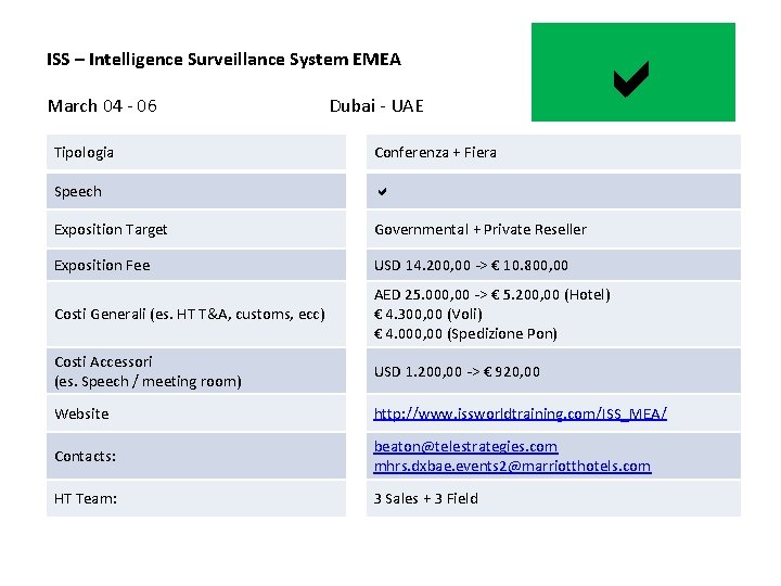 ISS – Intelligence Surveillance System EMEA March 04 - 06 Dubai - UAE a